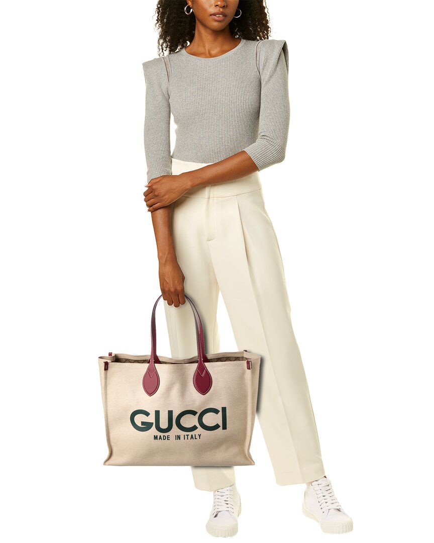 Luxury Gucci Trending 2025 Logo Print Canvas & Leather Tote