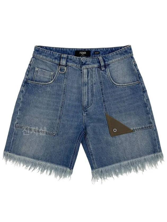 Luxury Fendi Fringe Denim Shorts Blue