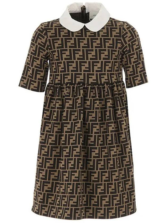 Luxury Fendi Kids Pullover Logo Dress Brown