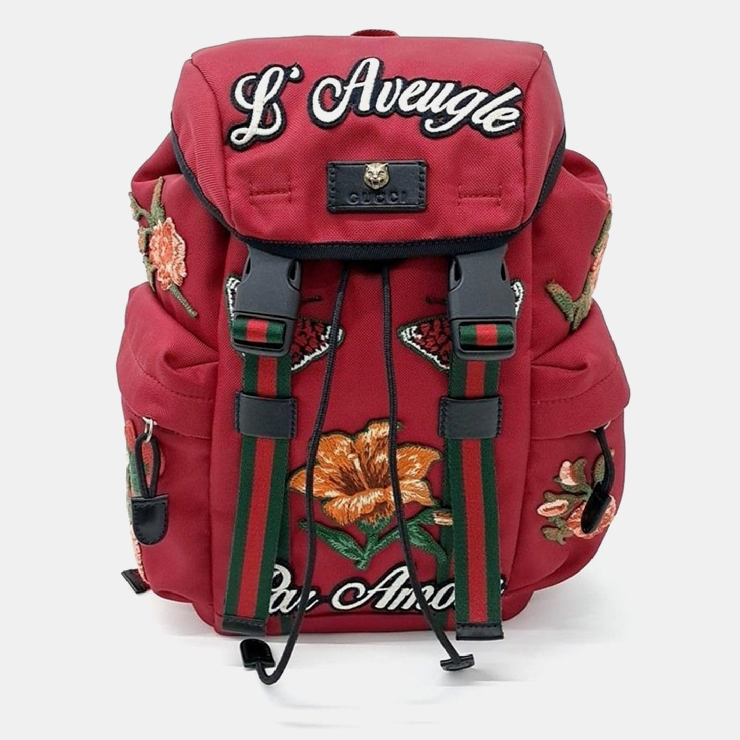 Luxury Gucci Trending 2025 Red Canvas Embroidered Techo Backpack