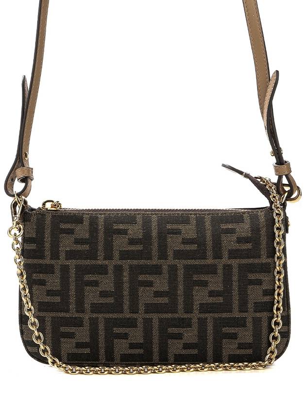 Luxury Fendi FF Chain Jacquard Fabric Clutch Bag Brown