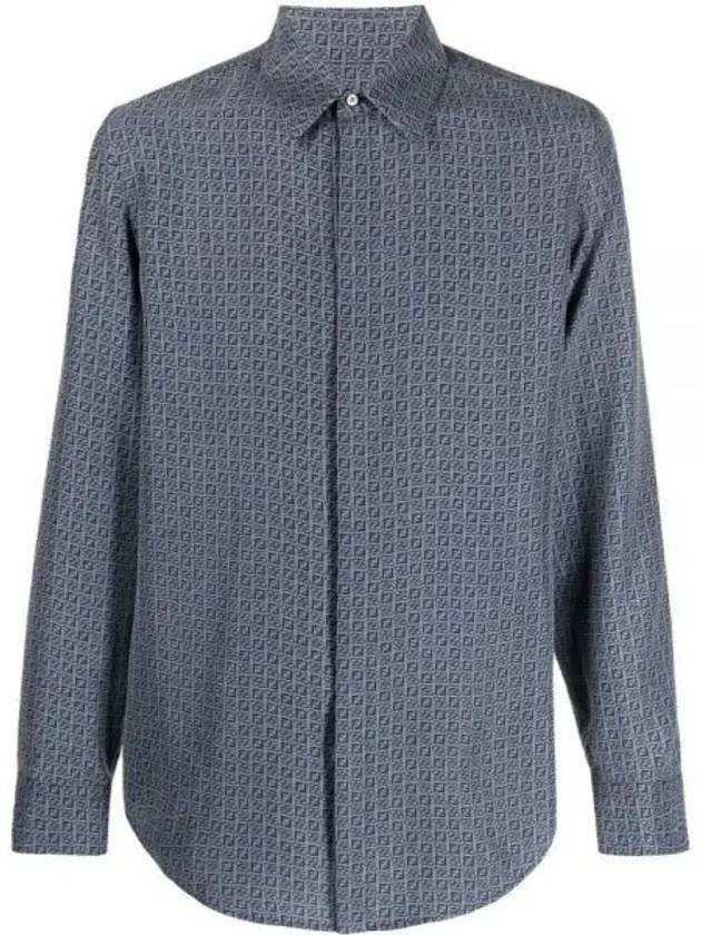 Luxury Fendi Men's Silk Long Sleeve Shirt Blue