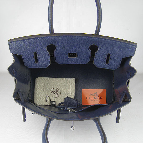 Luxury Hermes Birkin 30cm Togo Leather Handbags Dark Blue Silver