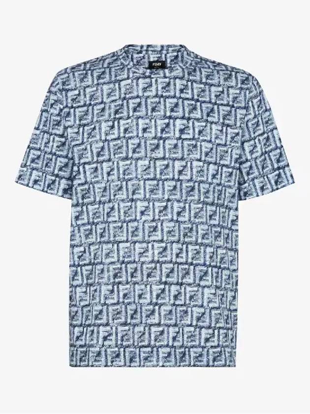 Luxury Fendi FF Cotton Short Sleeve T-Shirt Blue