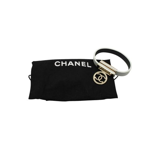 Luxury Chanel White Leather Logo Bracelet
