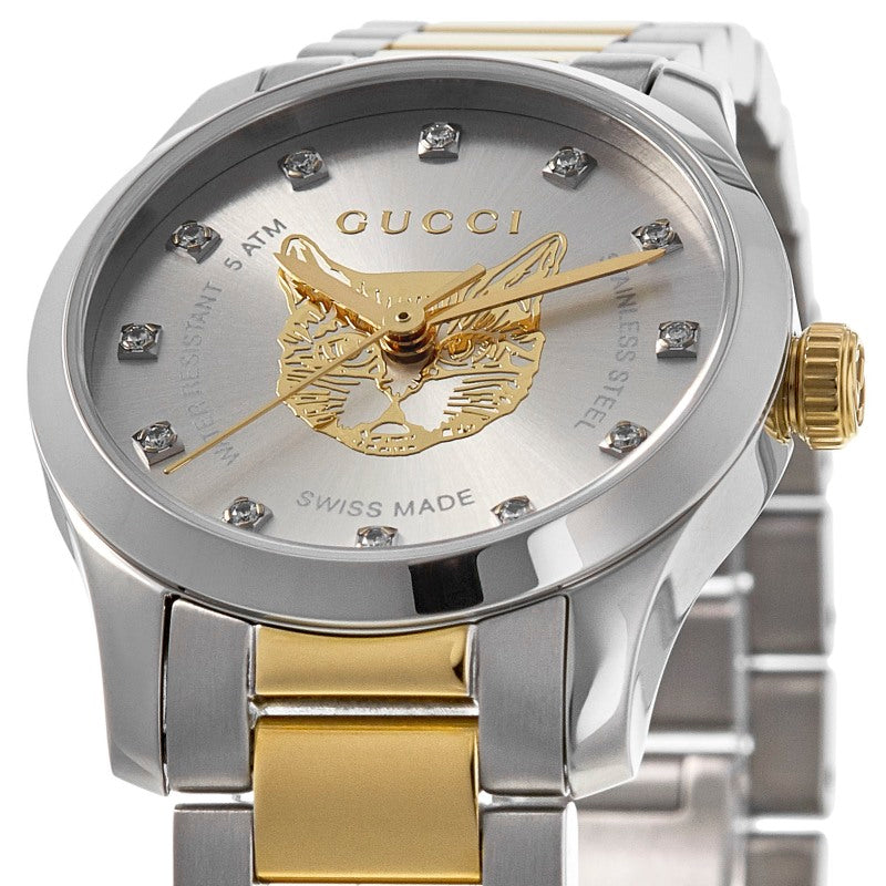 Gucci G-Timeless 27mm Silver Diamond Dial Two-Tone Women's Watch YA1265016