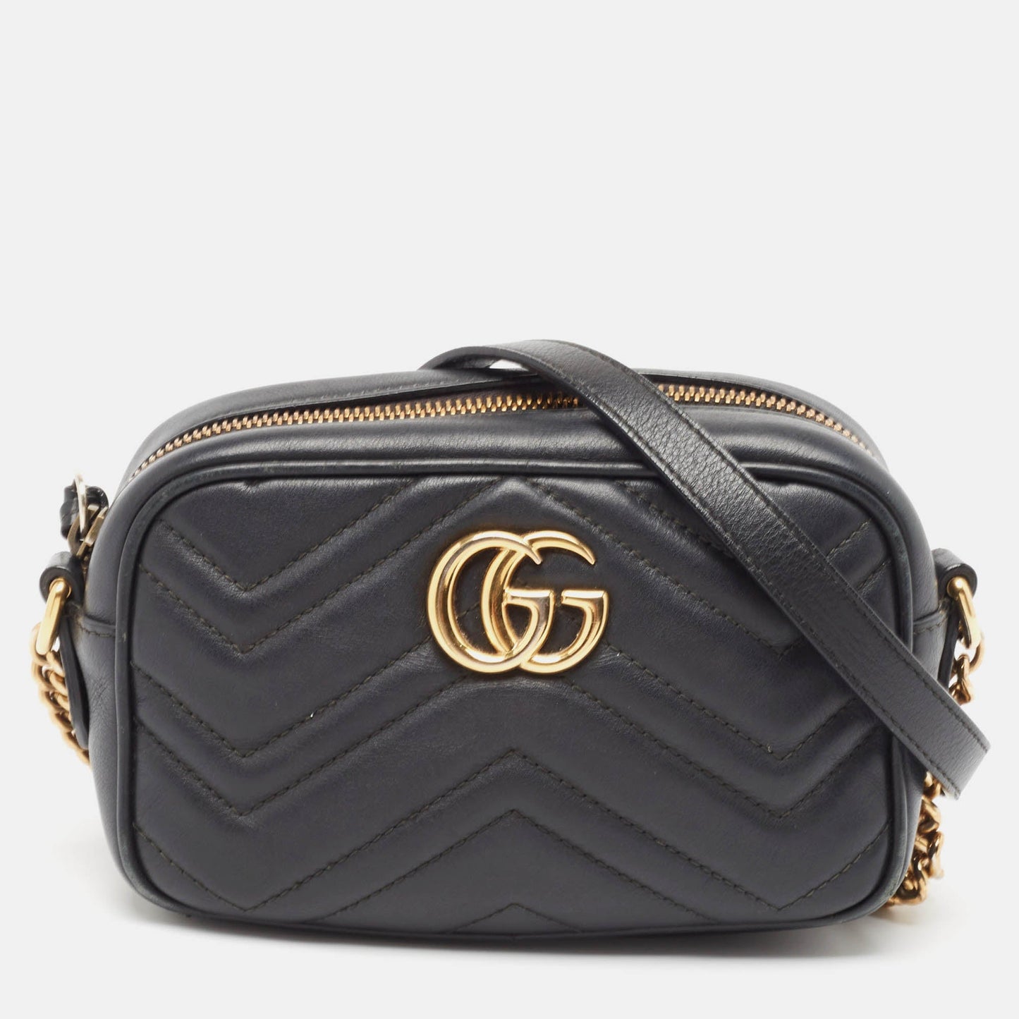 Luxury Gucci Trending 2025 Black Matelassé Leather Mini GG Marmont Crossbody Bag