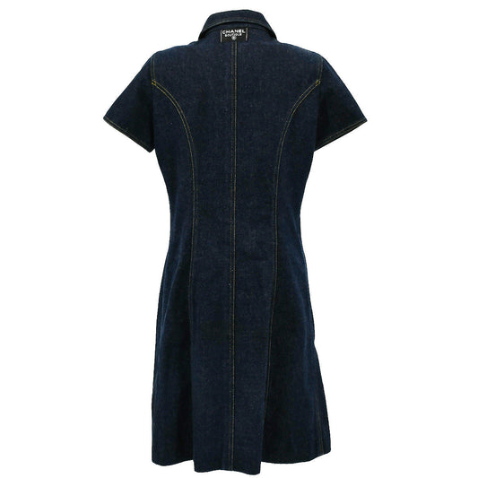 Luxury Chanel 1990s logo-buttons denim dress #38