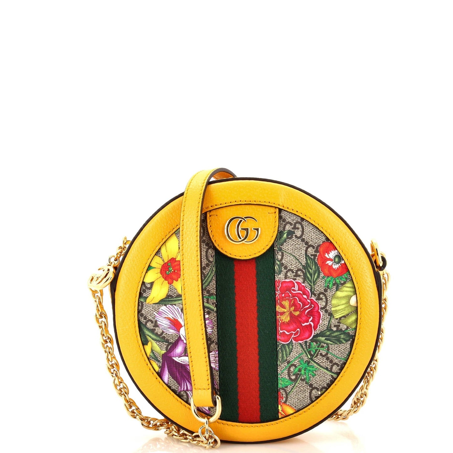 Luxury Gucci Trending 2025 Ophidia Round Shoulder Bag Flora GG Coated Canvas Mini