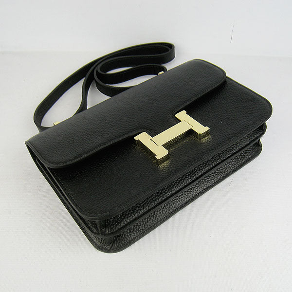Luxury Hermes Calf Leather Message Bag H020 Black Golden