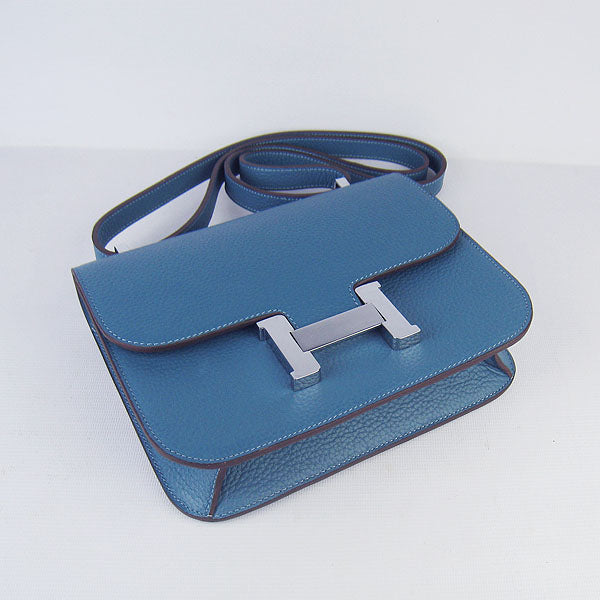 Luxury Hermes Constance Cowskin Leather Bag H017 blue silver