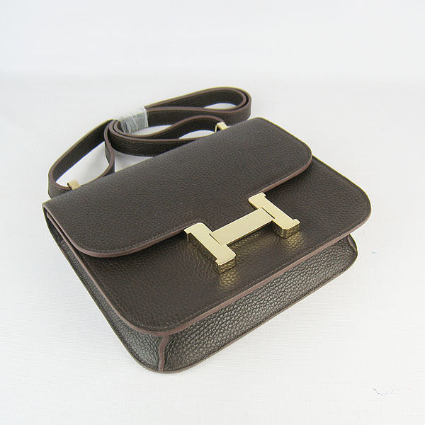 Luxury Hermes Constance Cowskin Leather Bag H017 dark coffee golden
