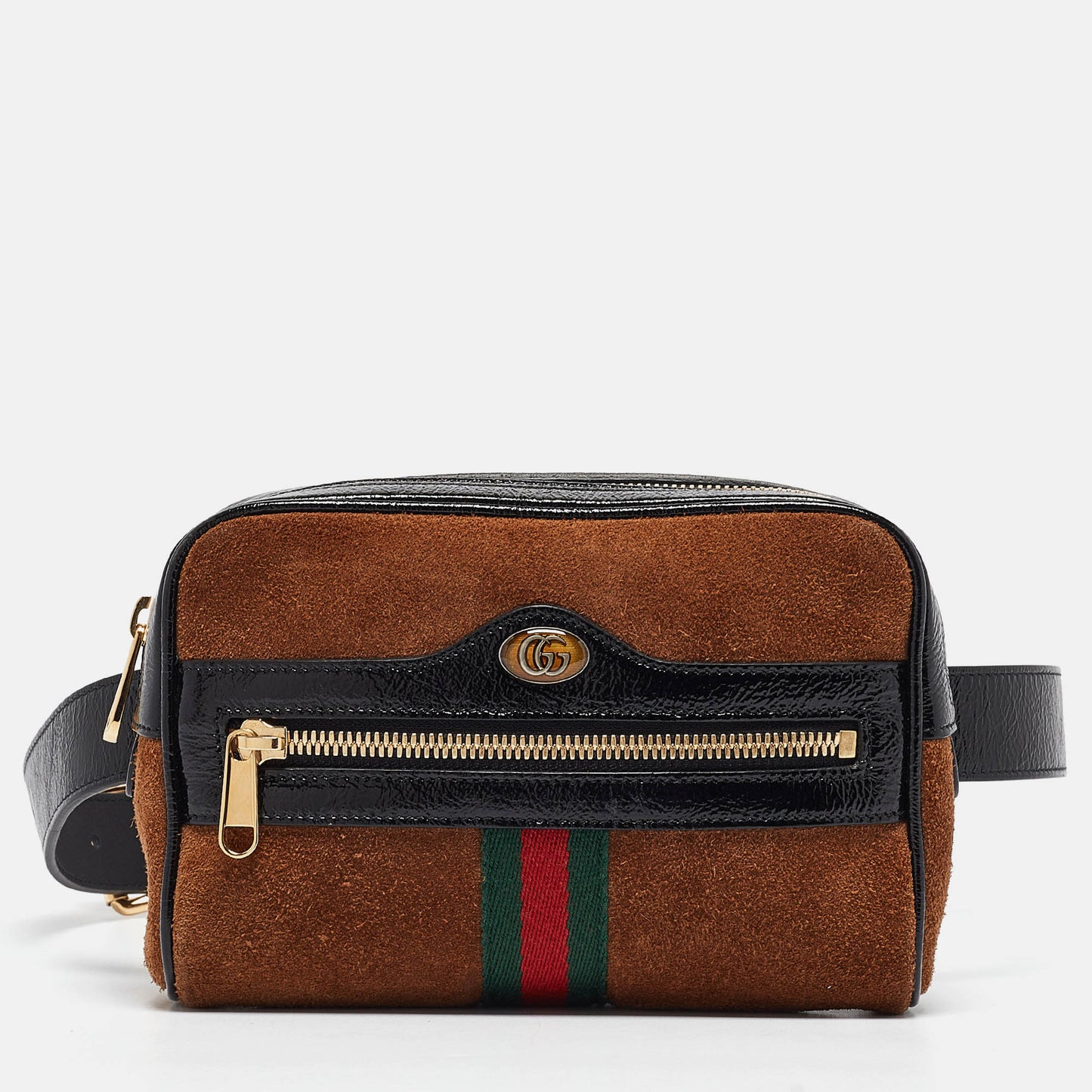 Luxury Gucci Trending 2025 Black/Brown Suede and Patent Leather Ophidia Belt Bag
