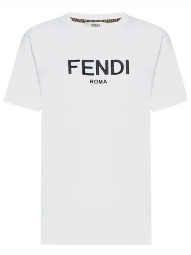 Luxury Fendi Embroided Logo Cotton Short Sleeve T-Shirt White