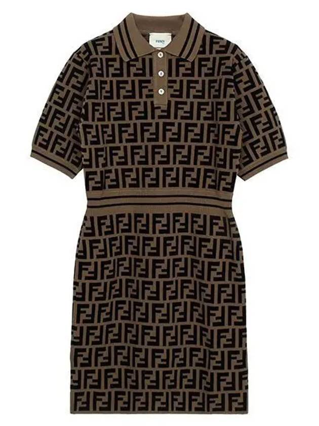 Luxury Fendi Kids Cotton FF Logo Dress Brown