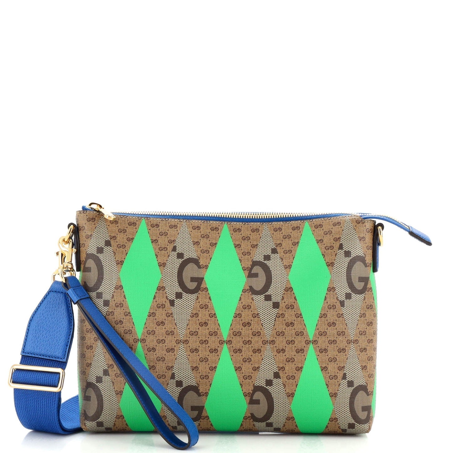 Luxury Gucci Trending 2025 Wristlet Pouch Rhombus GG Coated Canvas with Leather Medium