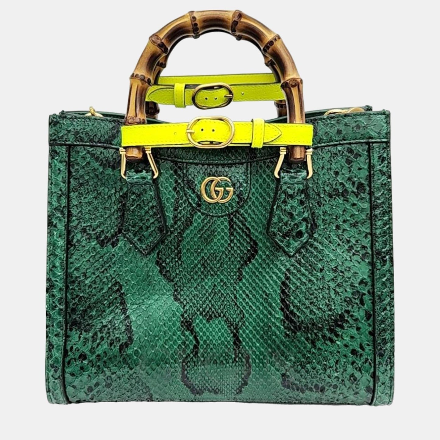 Luxury Gucci Trending 2025 Green Python Leather Small Diana Tote Bag