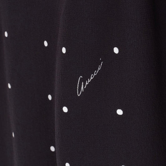 Gucci polka dot cursive logo print laced mini dress