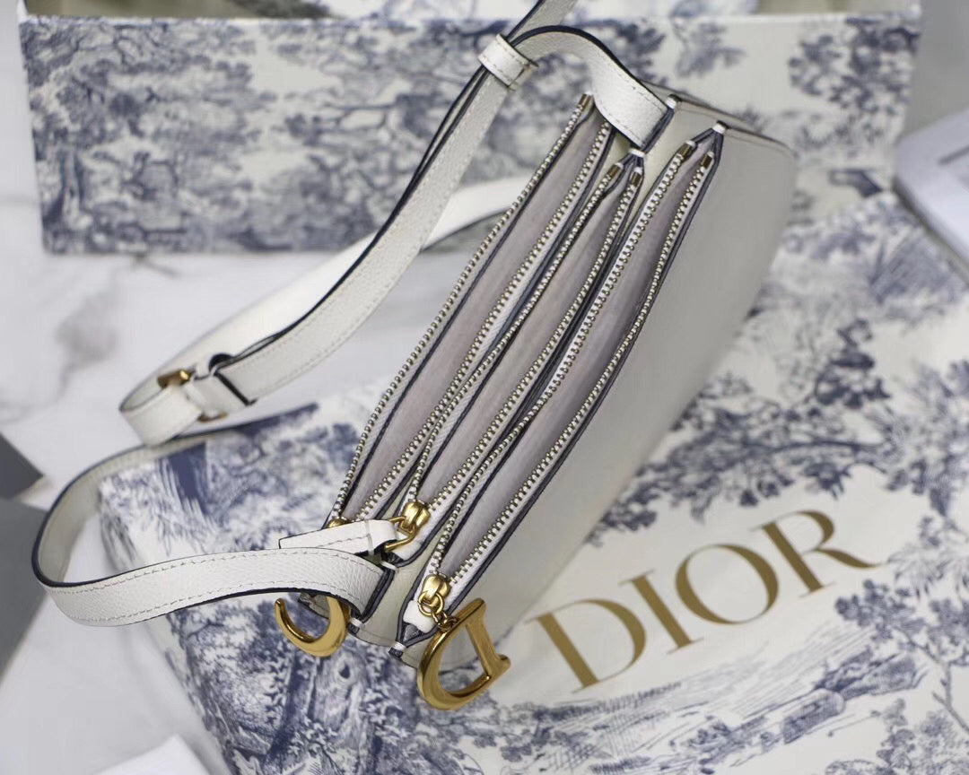 Luxury DiorSaddle Trio Pouch With Strap In White Calfskin