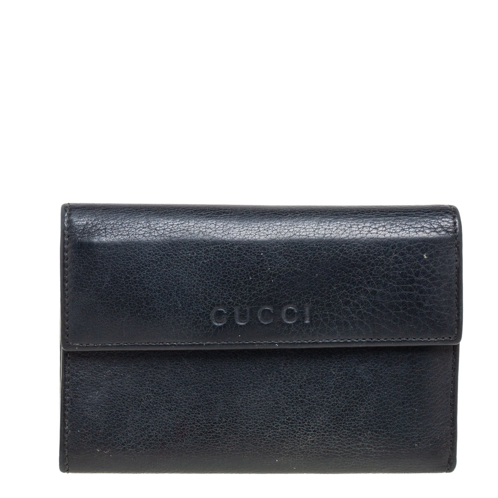 Luxury Gucci Trending 2025 Black Leather French Trifold Wallet