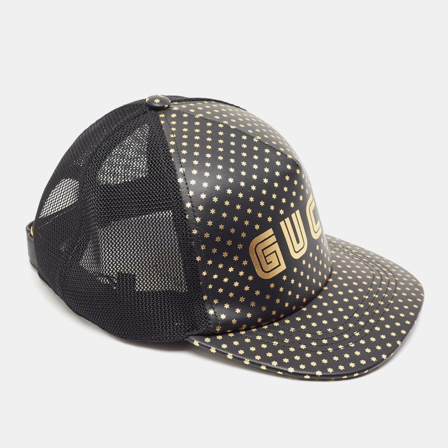 Luxury Gucci Trending 2025 Black Guccy Stars Print Leather & Mesh Baseball Cap M