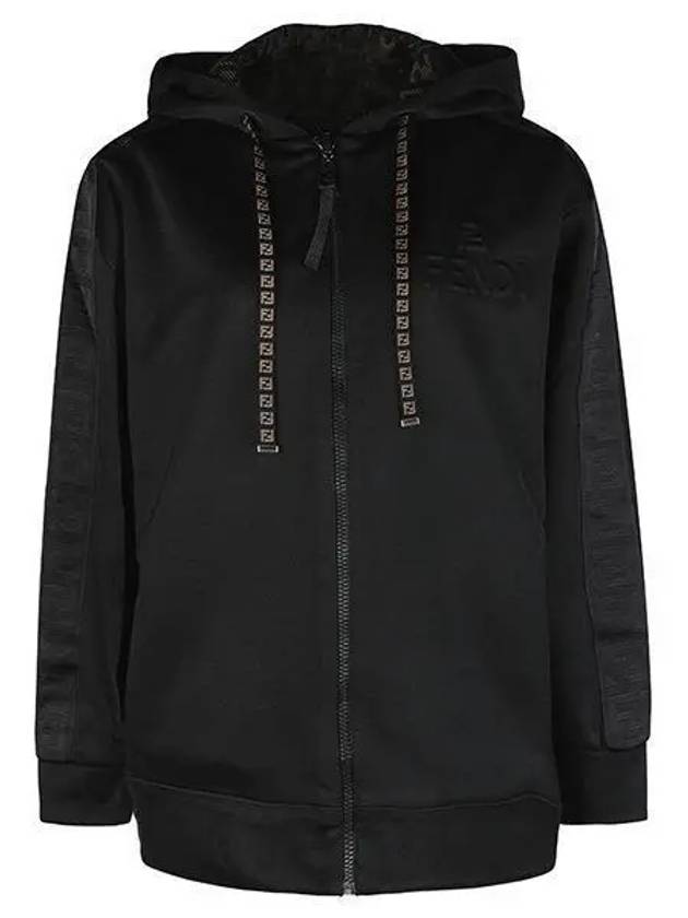 Luxury Fendi Embossed Logo Side FF Band Zip-Up Hoodie Black
