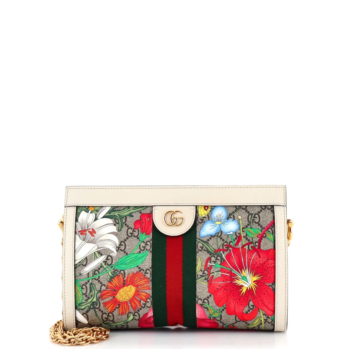 Luxury Gucci Trending 2025 Ophidia Chain Shoulder Bag Flora GG Coated Canvas Small