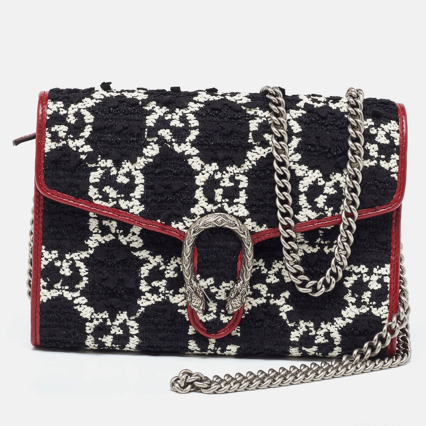 Luxury Gucci Trending 2025 Tri Color GG Tweed and Leather Dionysus Wallet On Chain