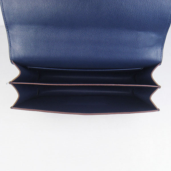 Luxury Hermes Calf Leather Message Bag H020 Dark Blue Golden