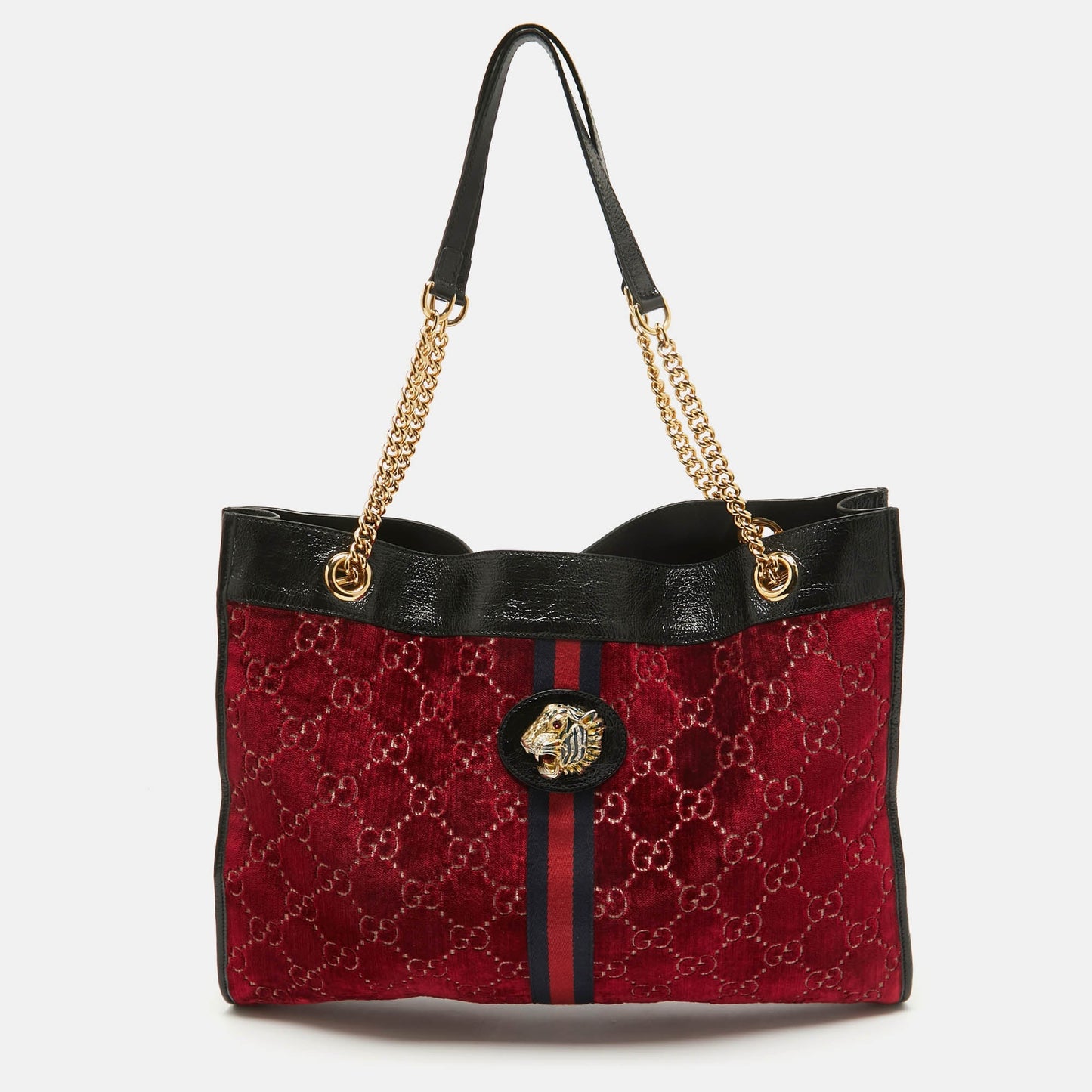 Luxury Gucci Trending 2025 Red/Black Jumbo GG Velvet Large Rajah Tote