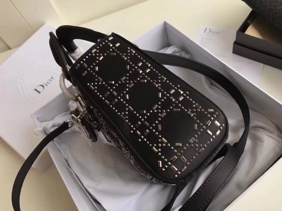 Luxury DiorMini Lady Luxury DiorSatin With Rhinestones Bag With Chain