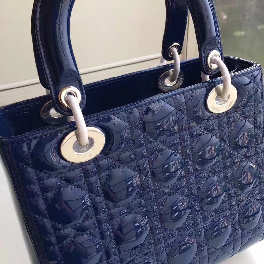 Luxury DiorMedium Lady Luxury DiorBag In Blue Patent Leather