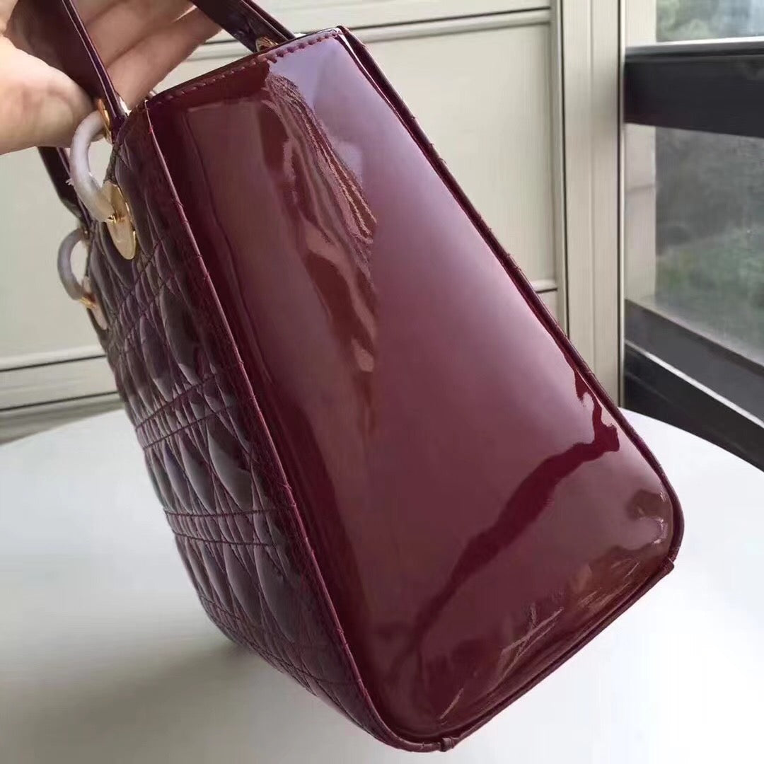 Luxury DiorMedium Lady Luxury DiorBag In Bordeaux Patent Leather