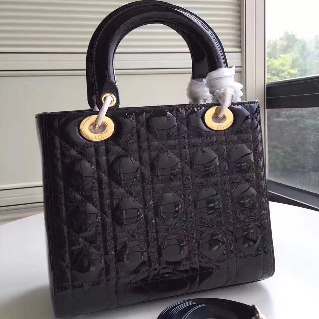 Luxury DiorMedium Lady Luxury DiorBag In Black Patent Leather