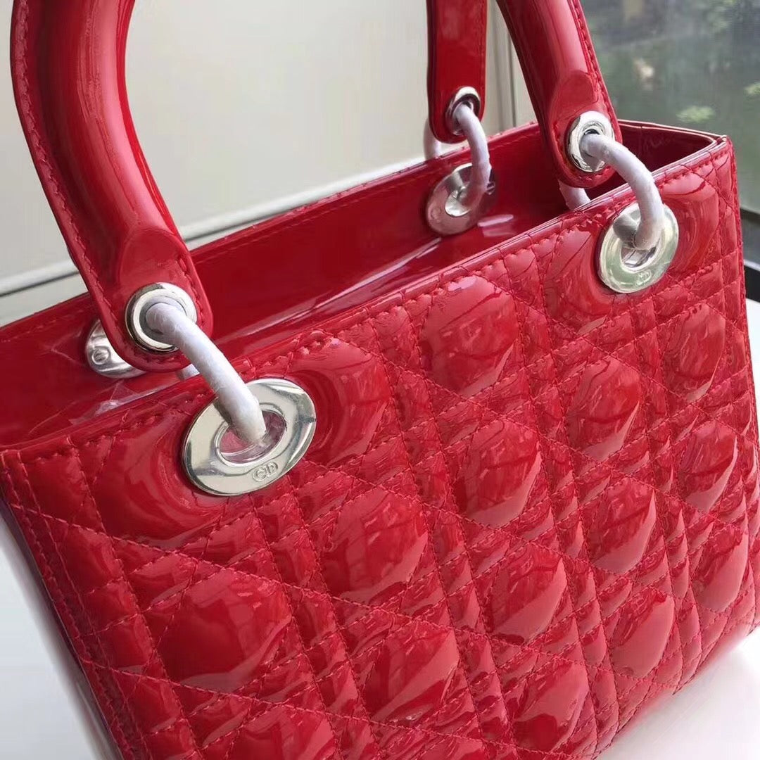 Luxury DiorMedium Lady Luxury DiorBag In Red Patent Leather