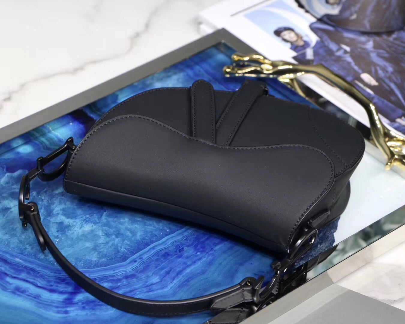 Luxury DiorMini Saddle Bag In Black Ultra Matte Leather