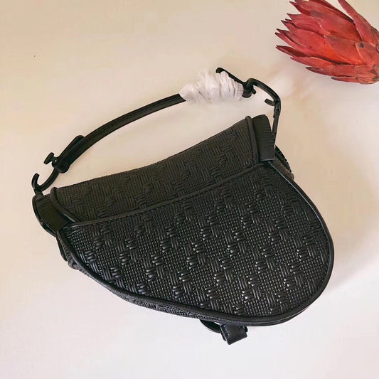 Luxury DiorSaddle Bag In Black Braided Leather Strips With Fringe