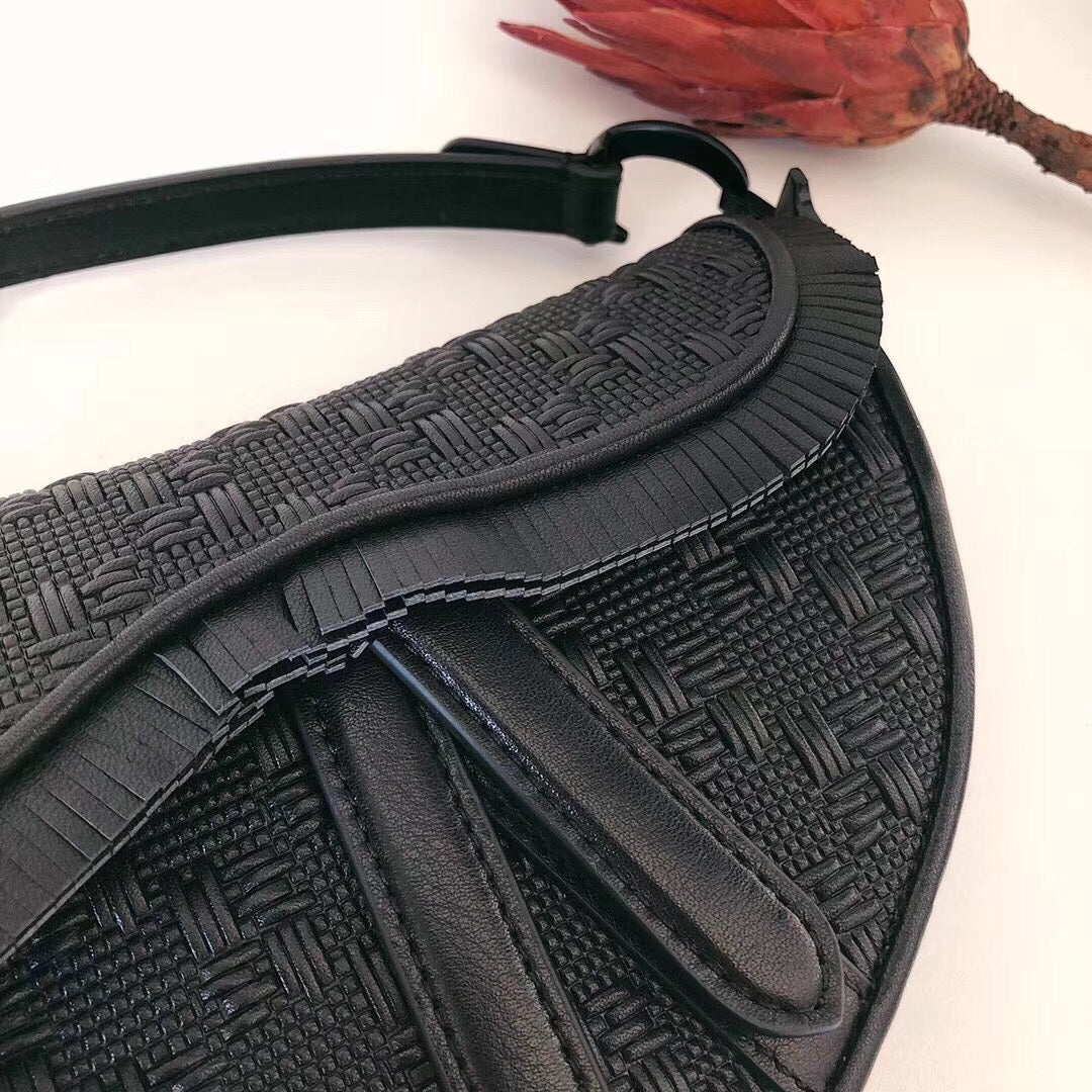 Luxury DiorSaddle Bag In Black Braided Leather Strips With Fringe