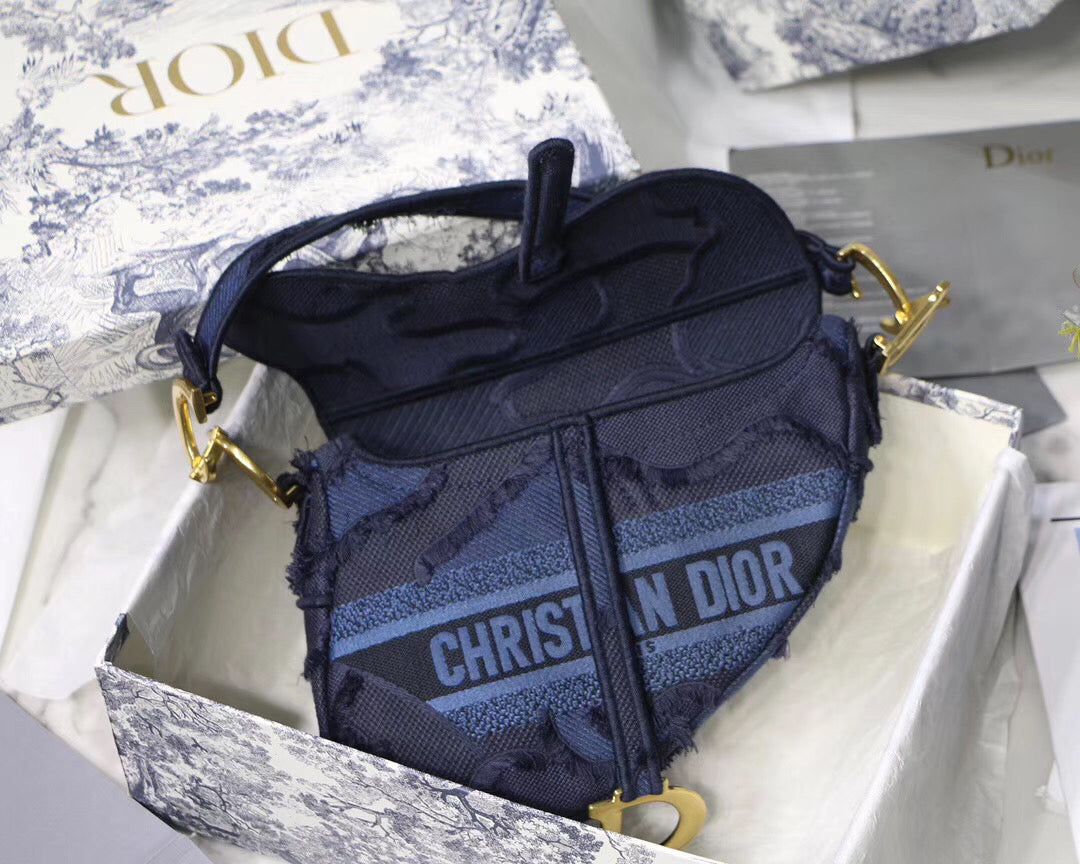 Luxury DiorSaddle Bag In Blue Camouflage Canvas