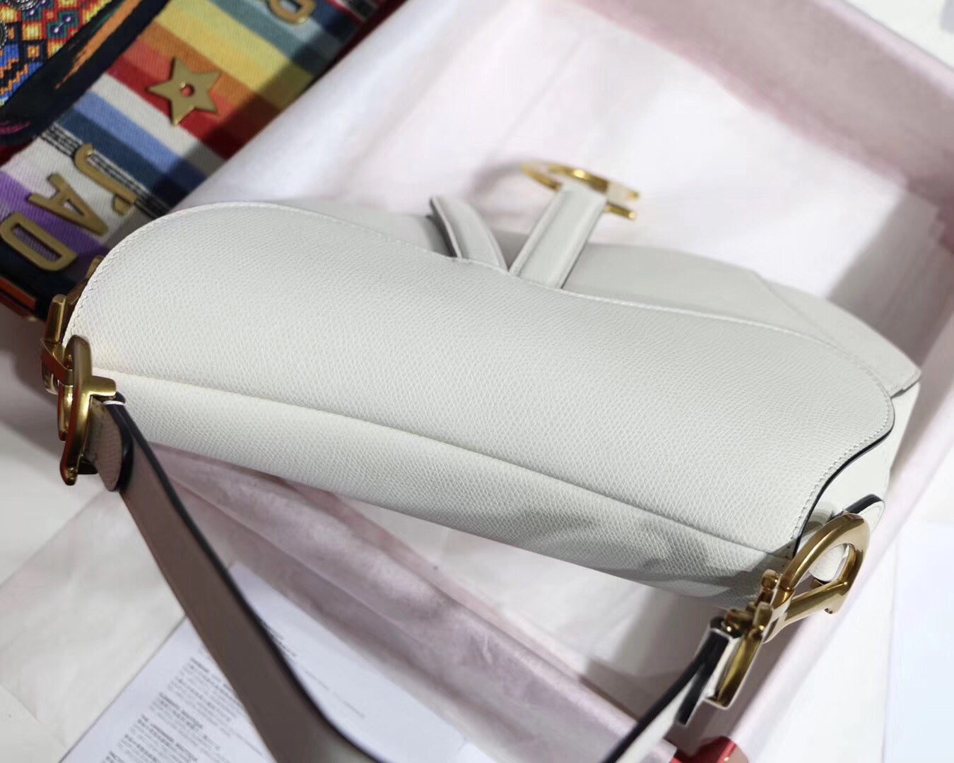 Luxury DiorSaddle Bag In White Grained Calfskin