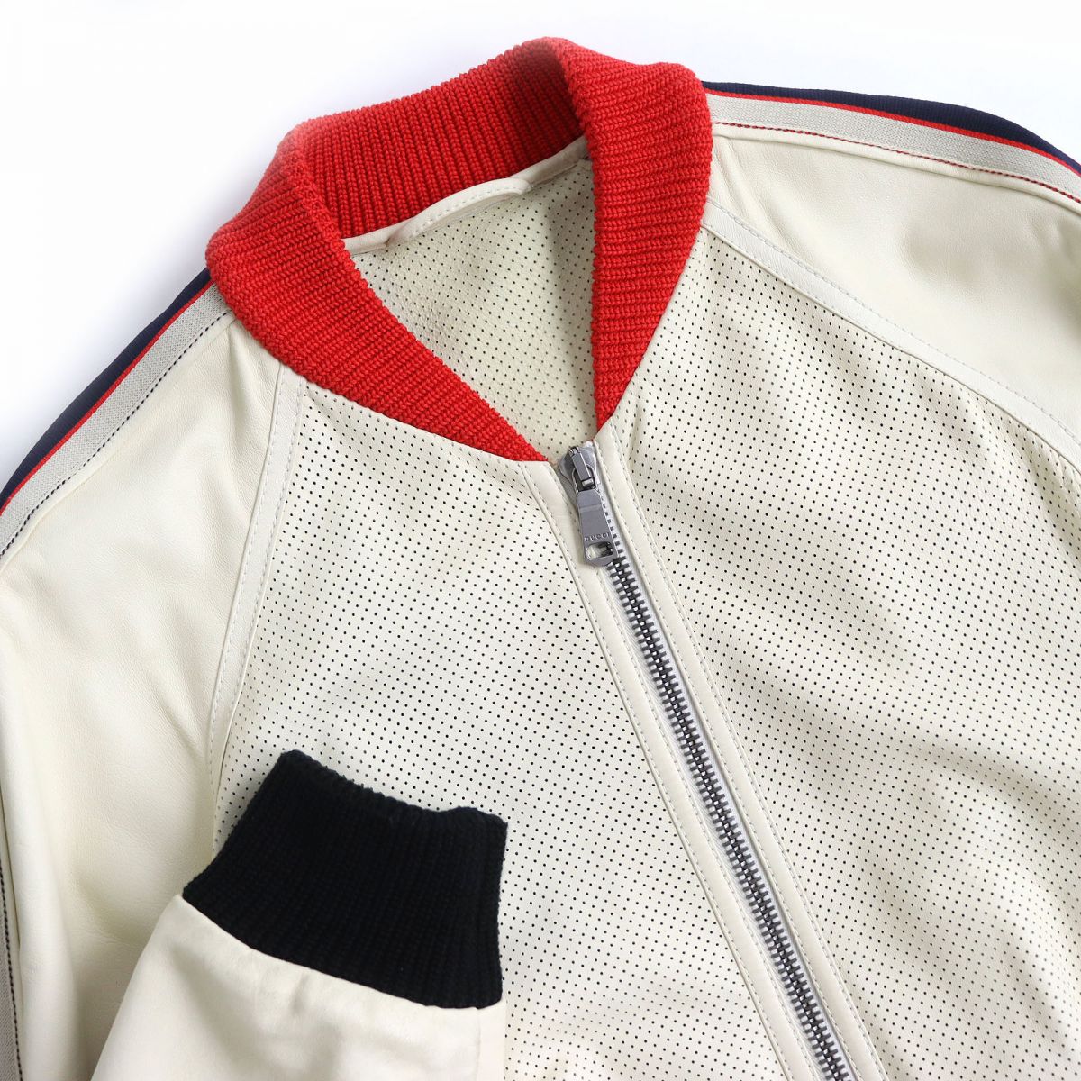 Luxury Gucci Trending 2025 Brogue Leather Bomber Jacket Ivory 44