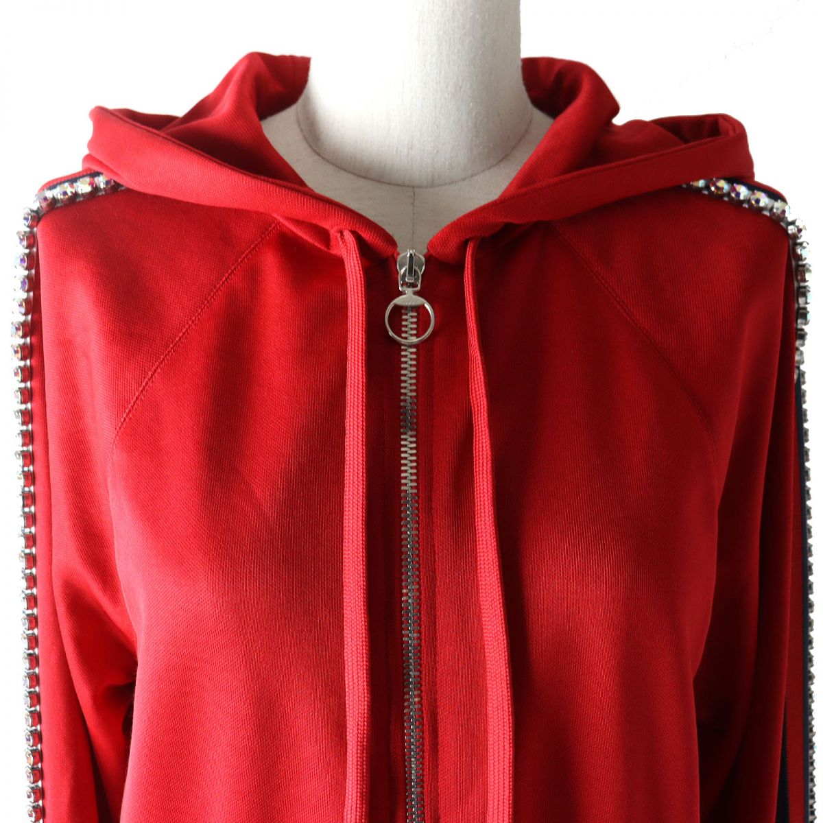 Luxury Gucci Trending 2025 Bejeweled Zip-up Hoodie Parka Red S