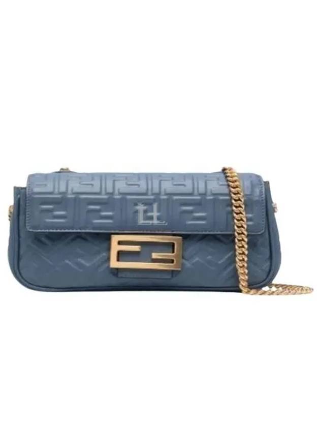 Luxury Fendi Baguette Medium Nappa Leather Chain Shoulder Bag Blue