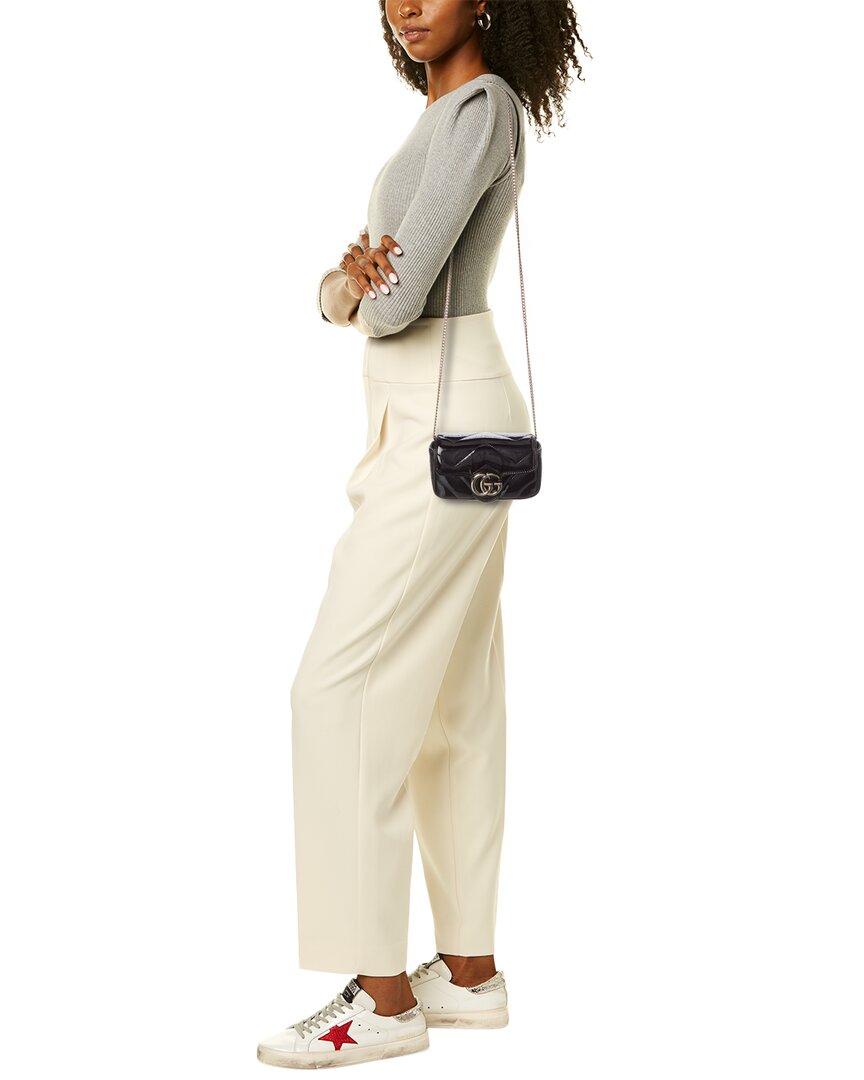 Luxury Gucci Trending 2025 GG Marmont Super Mini Patent Shoulder Bag