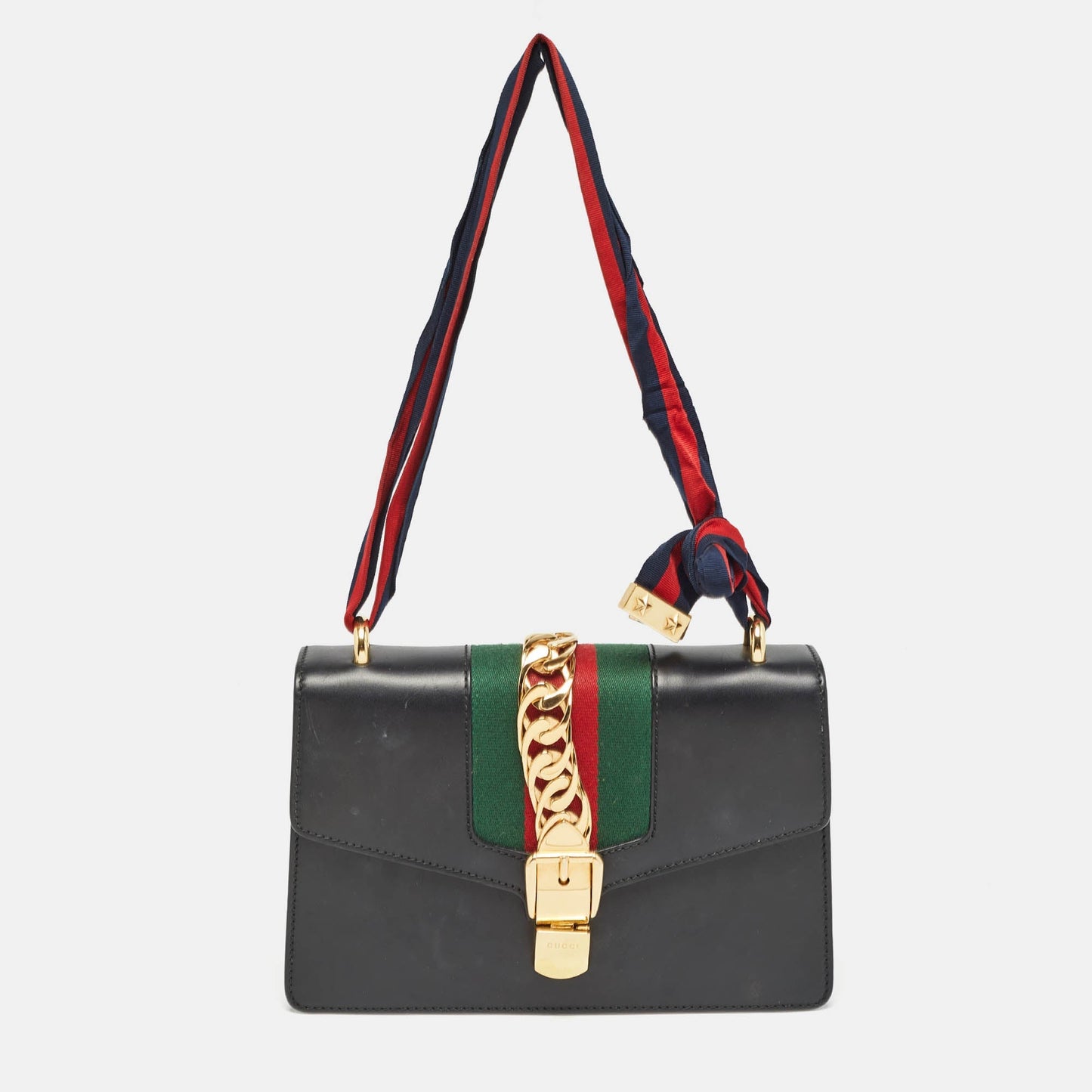 Luxury Gucci Trending 2025 Black Leather Small Web Sylvie Shoulder Bag