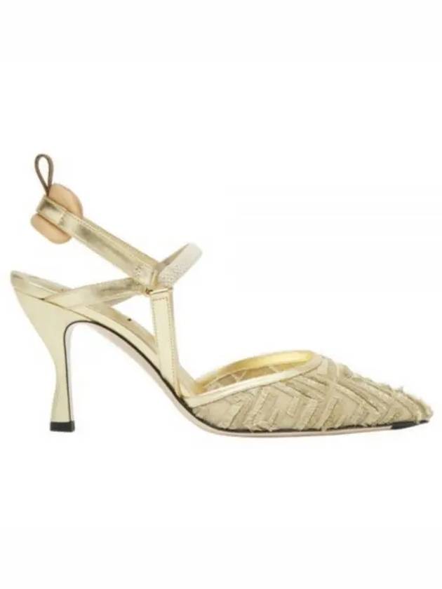 Luxury Fendi Colibri Light Mesh Slingback Heels Gold