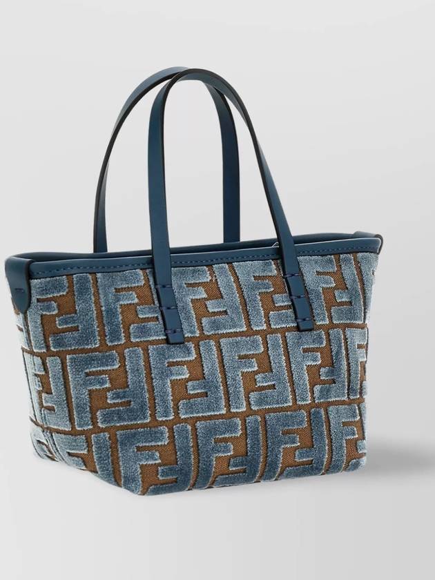 Luxury Fendi Roll FF Jacquard Velvet Tote Bag Light Blue