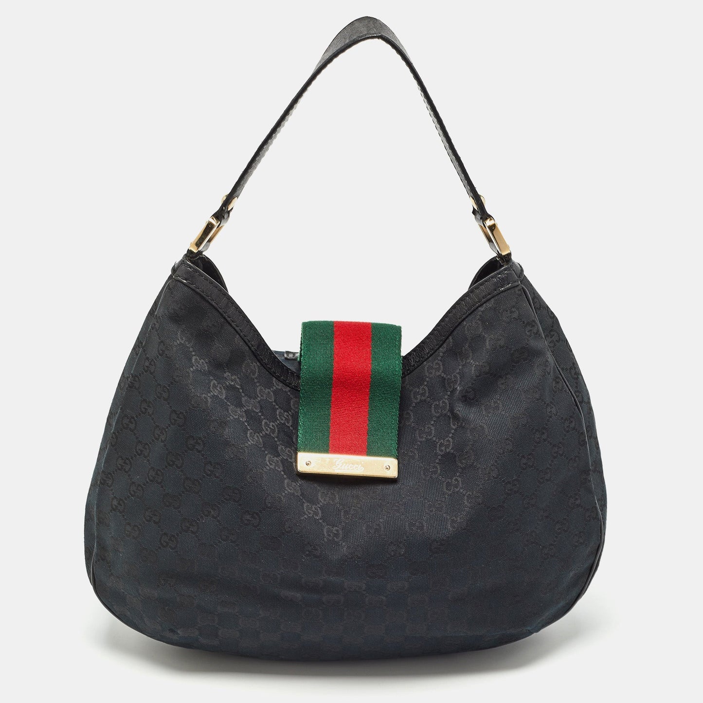 Luxury Gucci Trending 2025 Black GG Canvas and Leather New Ladies Web Hobo