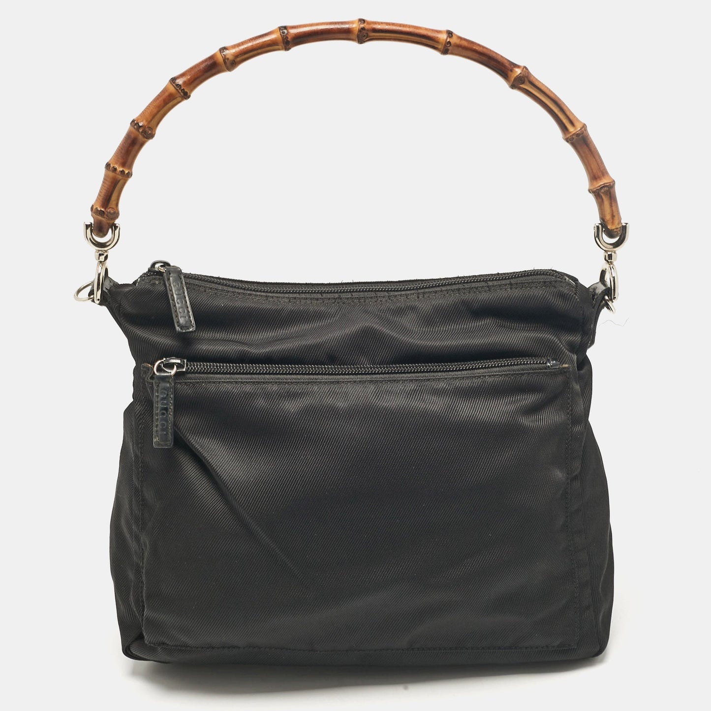 Luxury Gucci Trending 2025 Black Nylon and Patent Leather Bamboo Hobo
