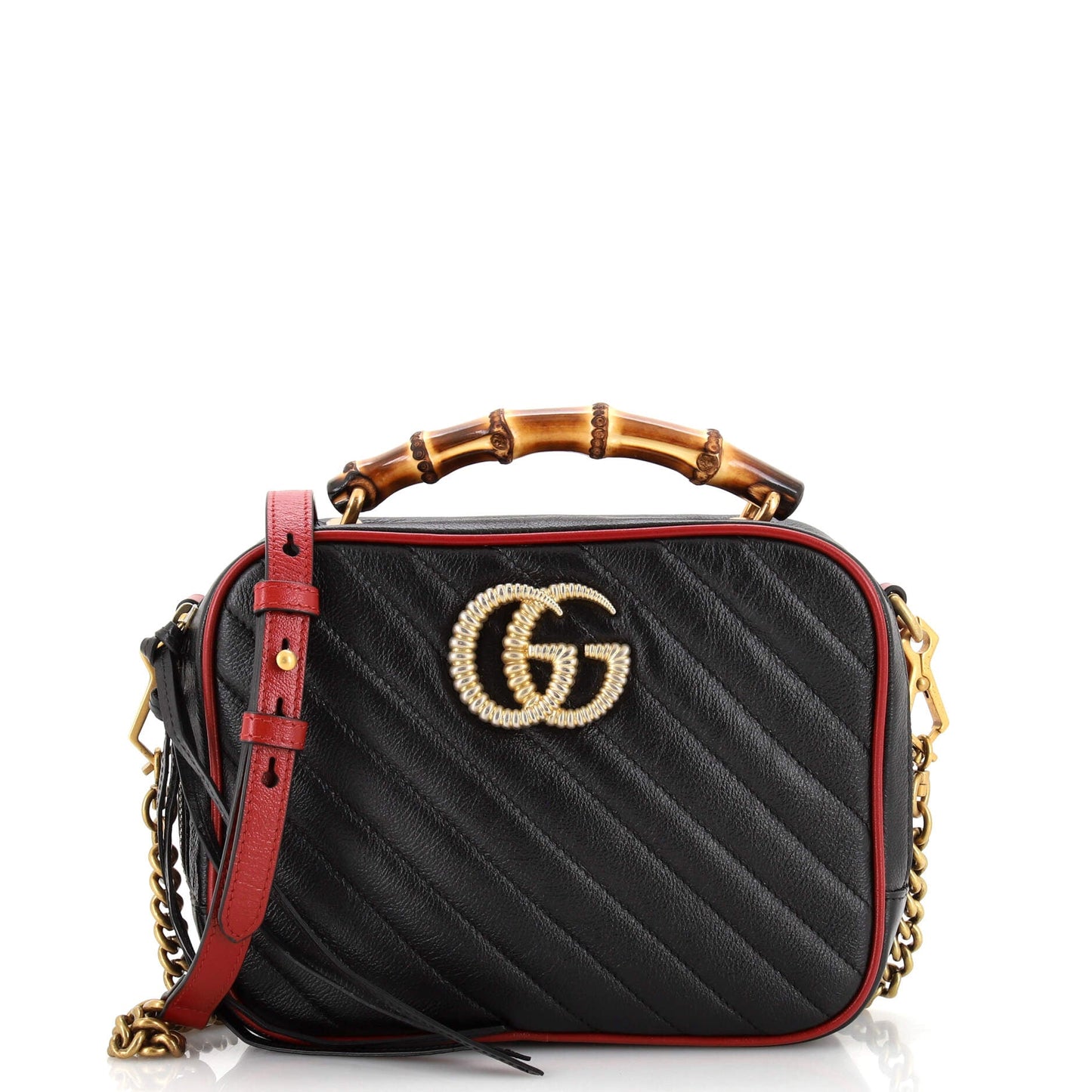 Luxury Gucci Trending 2025 Marmont Torchon Bamboo Camera Bag Diagonal Quilted Leather Small